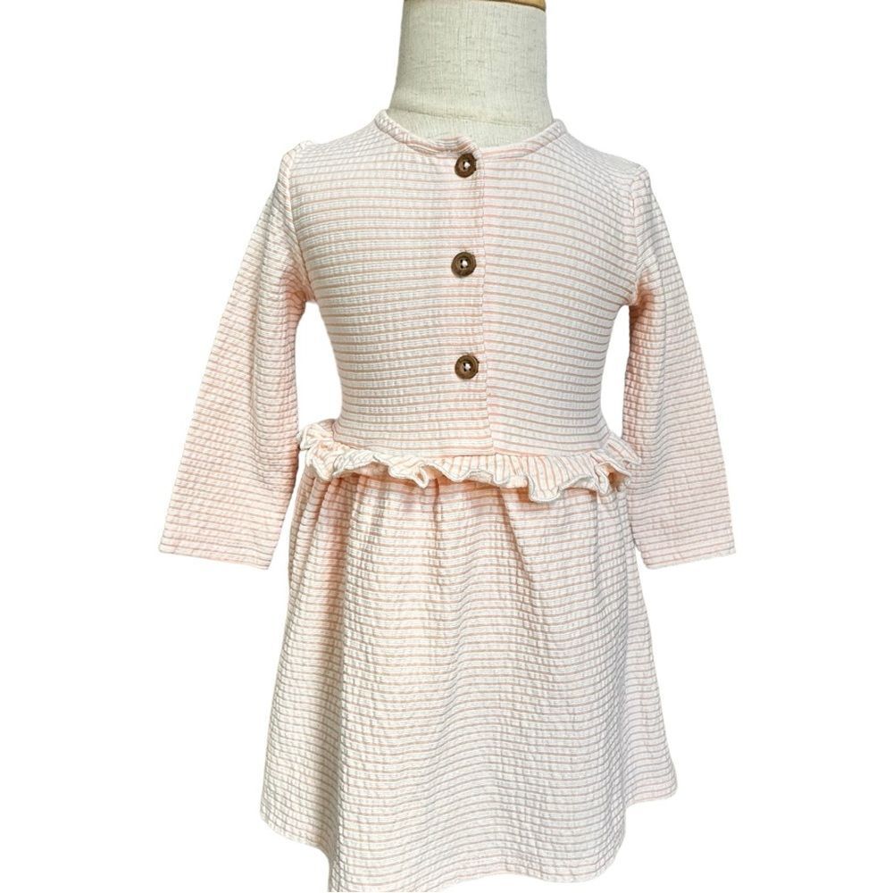 Primark Baby Girl Long Sleeve Striped Ruffle Button Detail Dress. 9-12 Months.